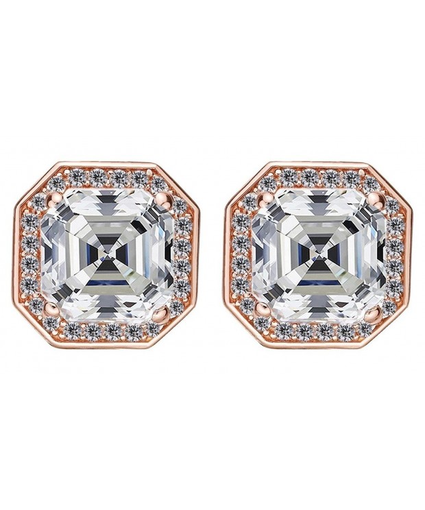 Asscher Earrings Sterling Post 4 0mm Rose flashed