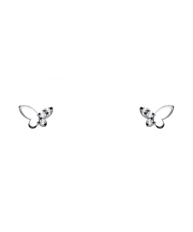 White Gold Butterfly Earrings Screw