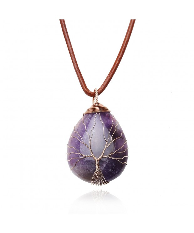 Teardrop Amethyst Pendant Necklace Handmade