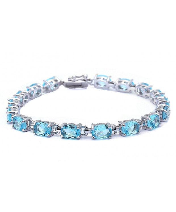 13 5CT Simulated Aquamarine Sterling Bracelet