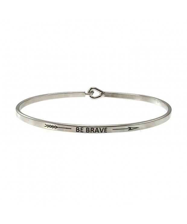 Brave Inspirational Bangle Bracelet Rhodium