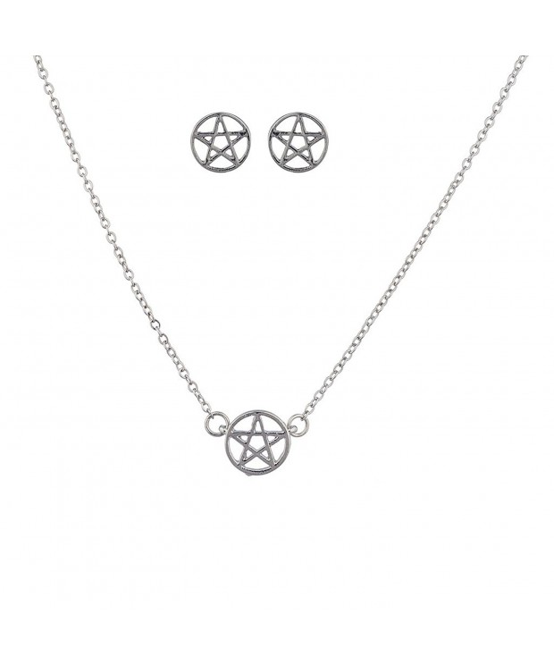 Lux Accessories Silvertone Pentagram Necklace