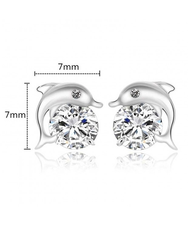 Silver Dolphin Crystal Stud Earrings