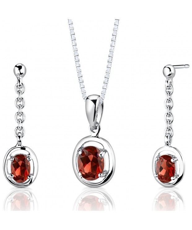 Garnet Pendant Earrings Sterling Rhodium