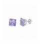 Solitaire Earrings Princess Simulated Amethyst