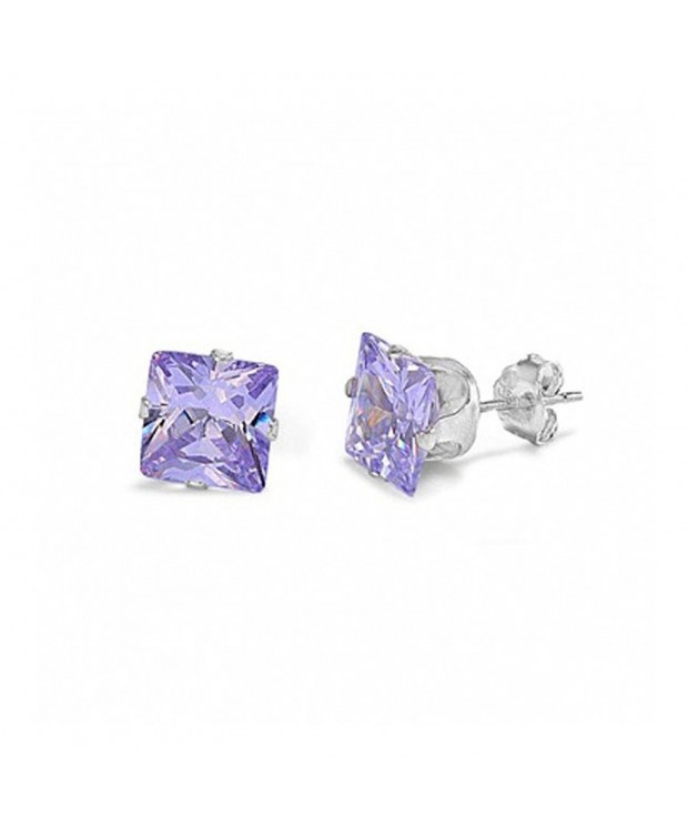 Solitaire Earrings Princess Simulated Amethyst