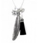 Feather Charm Necklace Tassel Silvertone