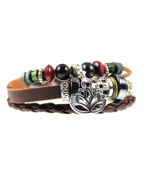 Flower Dangle Leather Bracelet Adjustable