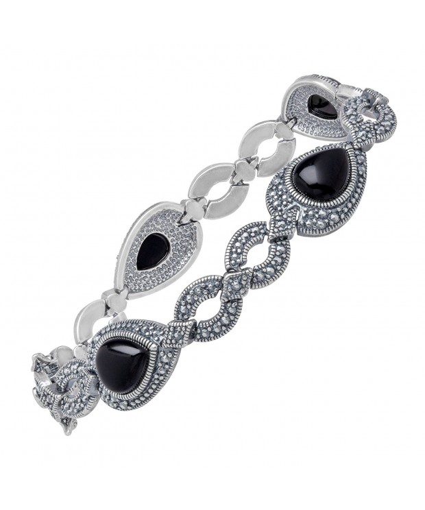 Black Marcasite Bracelet Sterling Silver Plated