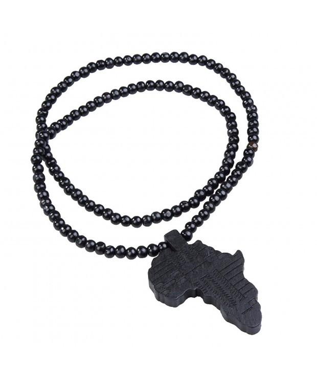 Africa Map Shaped Pendant Wooden Beads Necklace Black