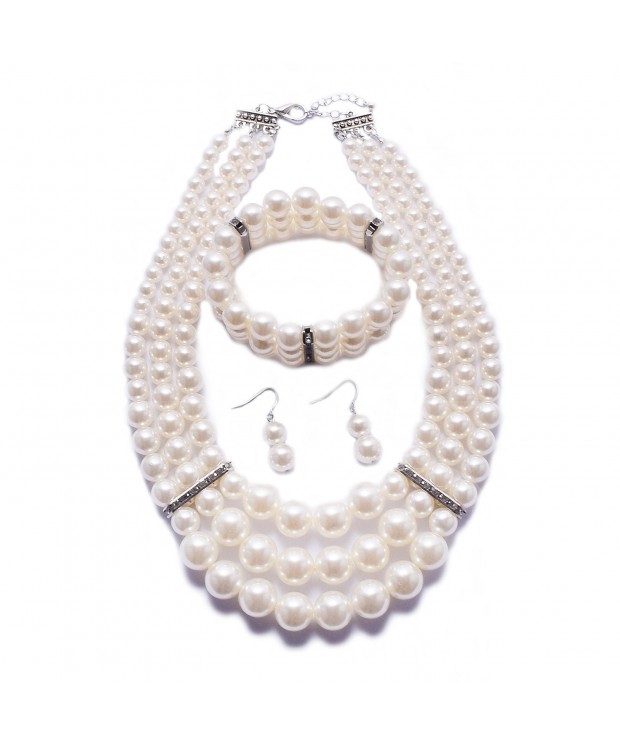 Simulated Multilayer Necklace Earrings Bracelet