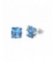 Solitaire Earrings Princess Simulated Blue