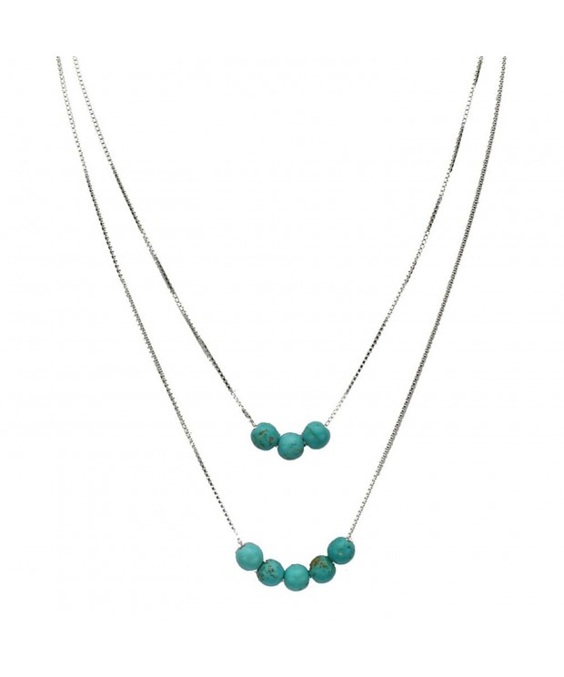 2 Strand Simulated Turquoise Sterling Necklace