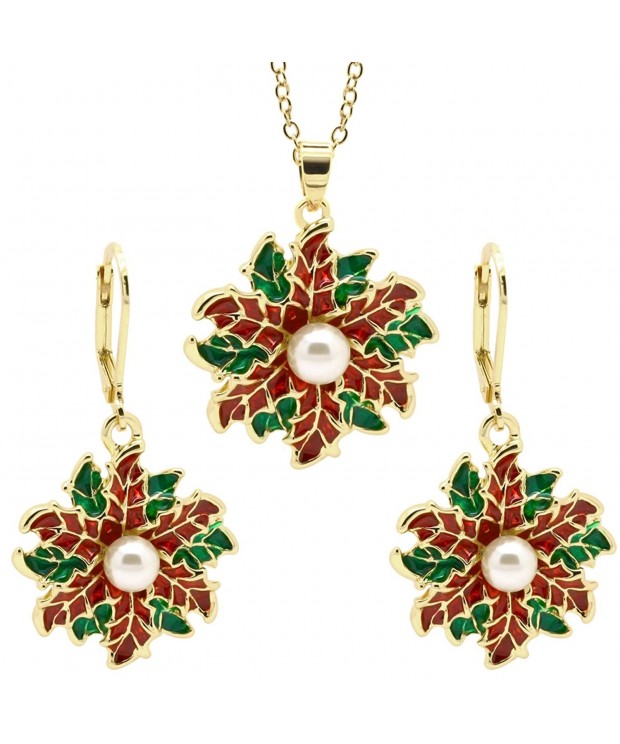 Poinsettia Christmas Simulated Necklace Matching