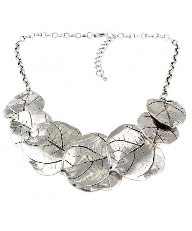 Silver Tone Leaf Statement Necklace