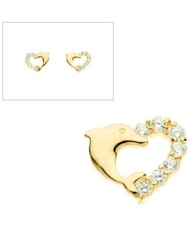 10KT Gold Heart Dolphin Earrings