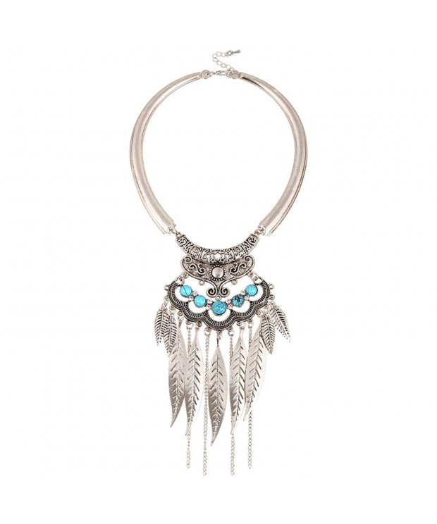 Fashion Silver Feather Filigree Necklace