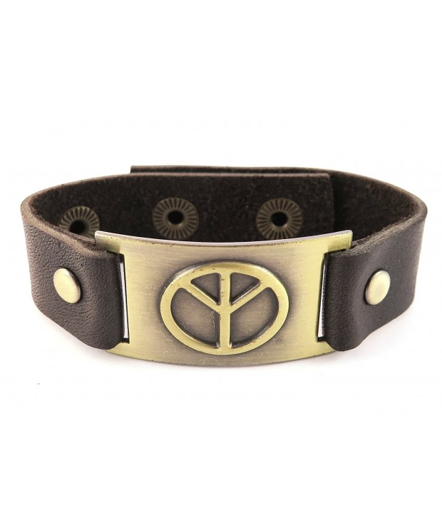 Peace Sign Bracelet Leather Adjustable