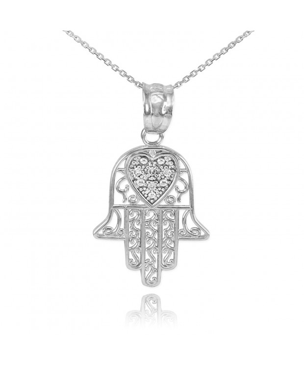 Sterling CZ Accented Filigree Style Pendant Necklace