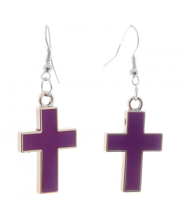 Purple Crucifix Earrings Religious Jewelry