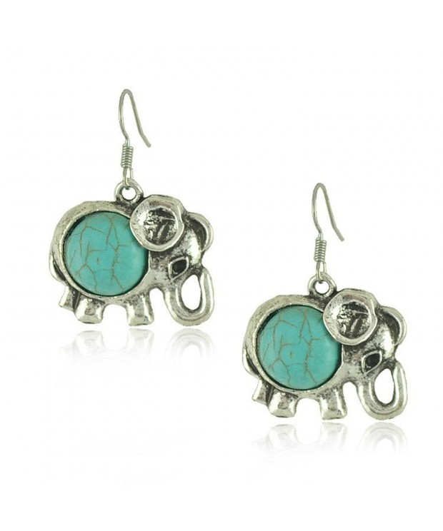 Vintage Tibetan Elephant Turquoise Earrings