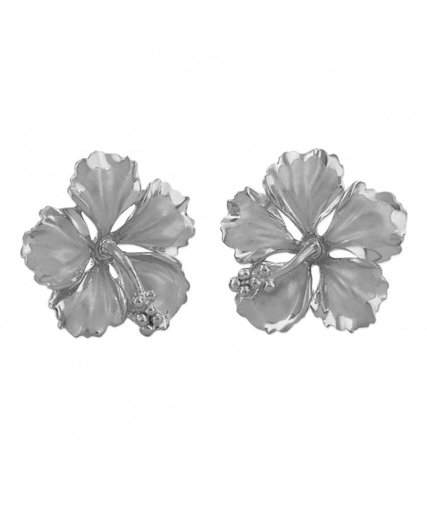 Rhodium Sterling Silver Hibiscus Earrings