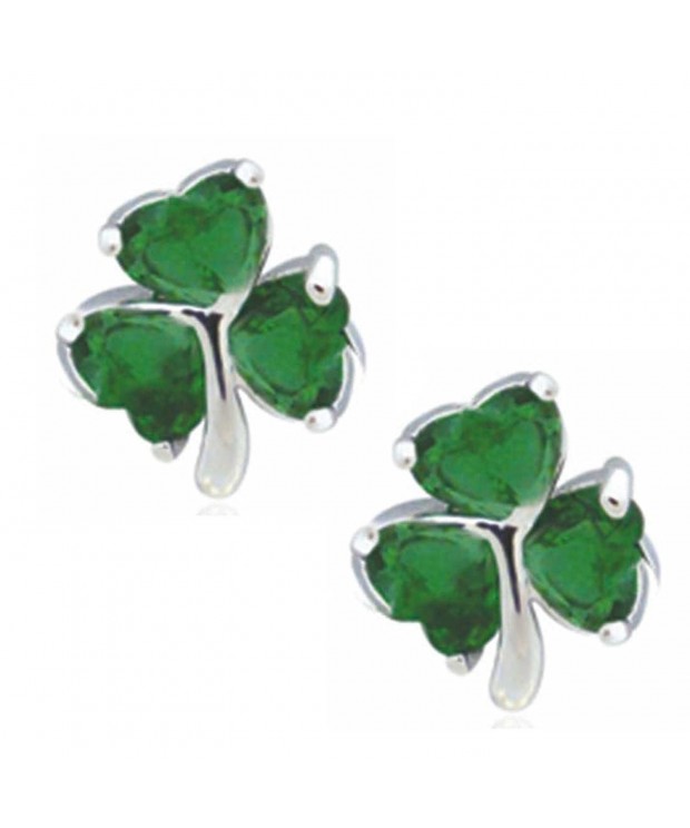 Silver Shamrock Earrings Emerald Zirconia