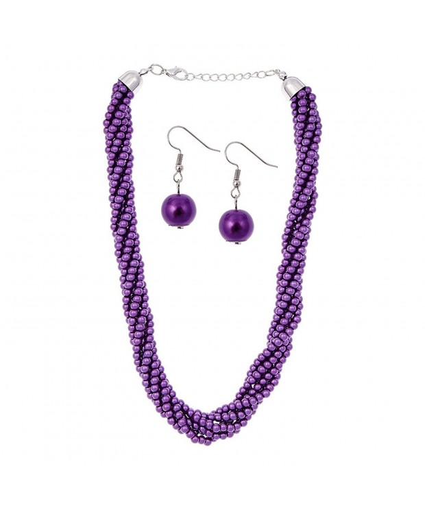 Pearl Twist Necklace Earring Purple