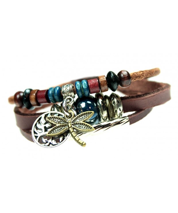 Dragonfly Strand Beaded Leather Bracelet