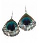 Beaded Iridescent Peacock Feather Earrings