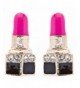 Lipstick Crystal Rhinestone Enamel Earrings