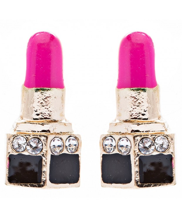 Lipstick Crystal Rhinestone Enamel Earrings