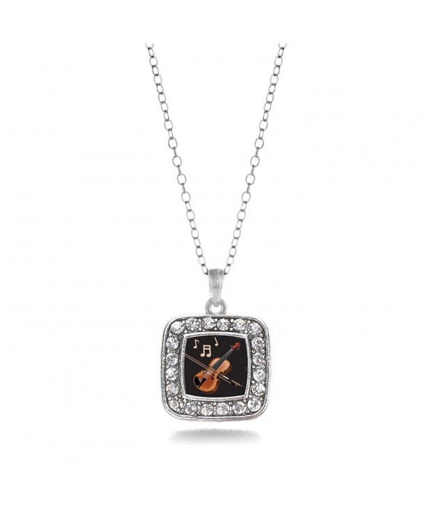 Violin Classic Silver Crystal Necklace