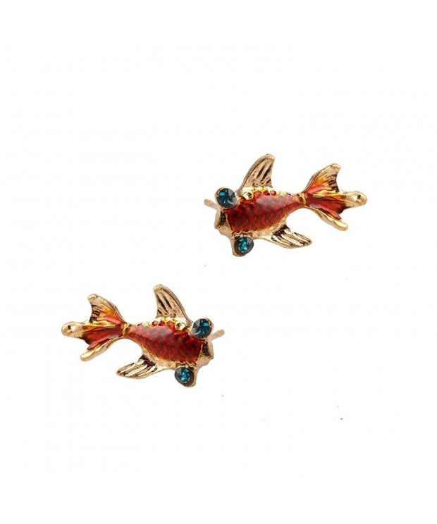 Golden Enameled Goldfish Earrings Crystal