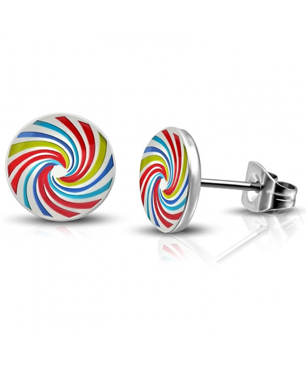 Stainless Rainbow Spiral Lollipop Earrings