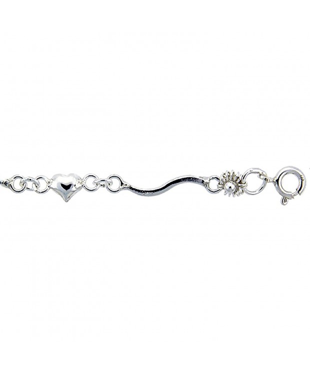 Sterling Silver Anklet Hearts Flowers
