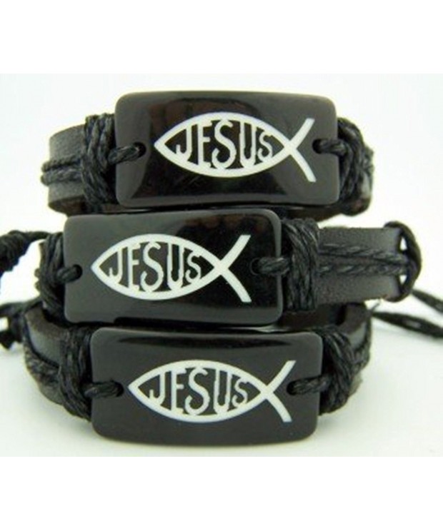 Acrylic Ichthus Adjustable Leather Bracelet