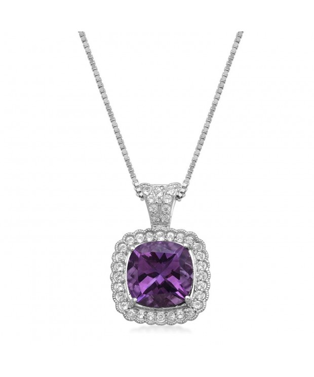 Jewelili Sterling Cushion Amethyst Necklace