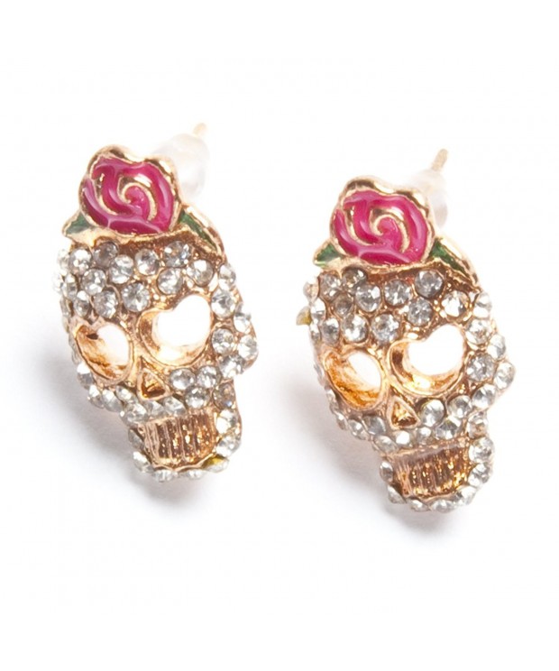 Crusted Skull Flower Flowers Earrings