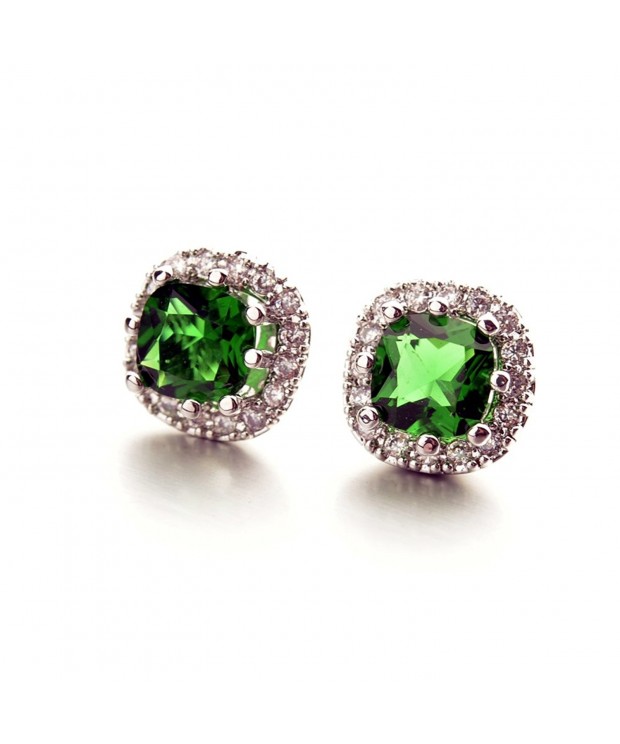 Cushion Emerald Zirconia Crystal Earrings