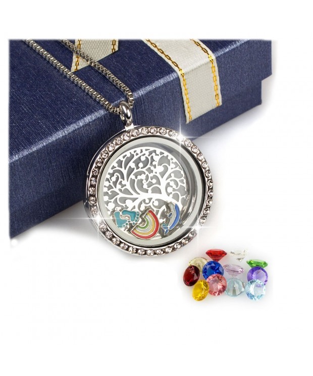 Floating Lockets Pendant Necklace Birthstones