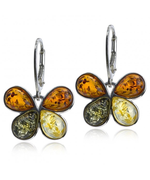 Sterling Multicolor Amber Butterfly Leverback
