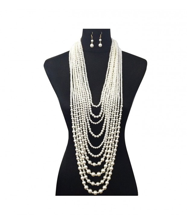 Multi Strand Simulated Statement Necklace Earrings