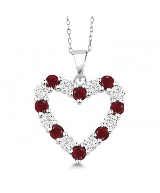 Diamond Garnet Sterling Pendant Necklace