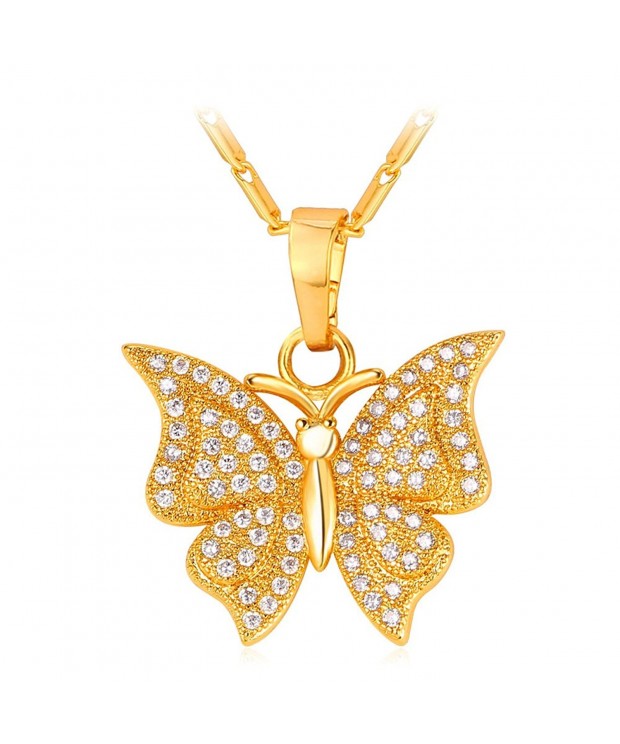 Diamond accented Plated Butterfly Pendant Necklace