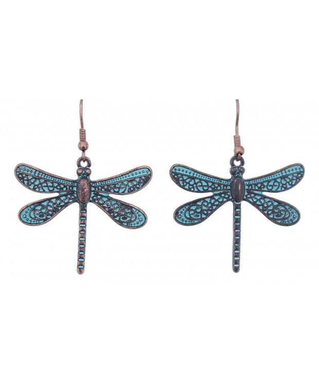 Rain Turquoise Patina Style Dragonfly Earrings