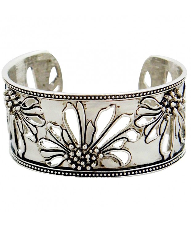 Nouveau Silver Tone Floral Bangle Bracelet