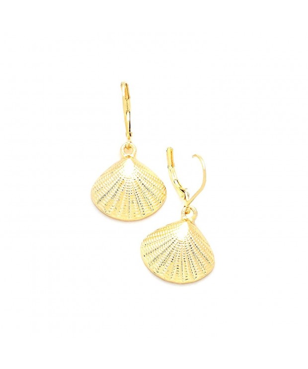 Golden Textured Shell Leverback Earrings