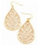 Teardrop Filigree Pattern Earrings Gold Tone