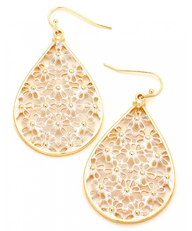 Teardrop Filigree Pattern Earrings Gold Tone